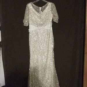 Gold floor length sequined wedding gown